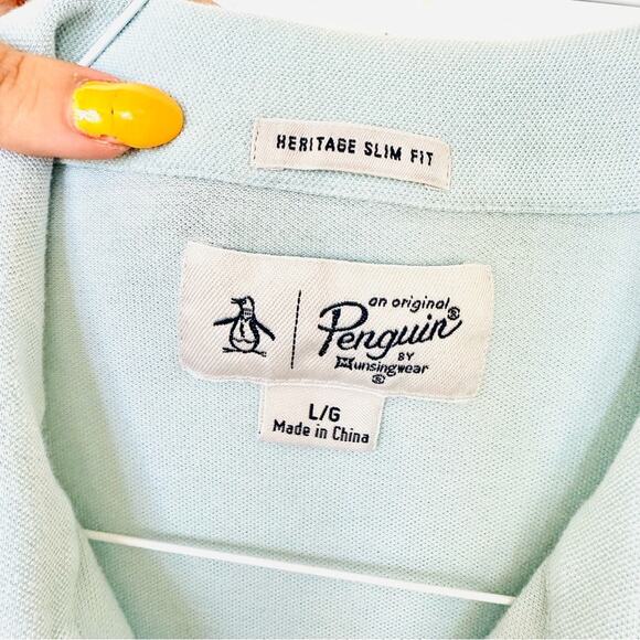 MENS ORIGINAL PENGUIN Navy Light Blue Casual Button Polo Short Sleeve Shirt M - Picture 5 of 8